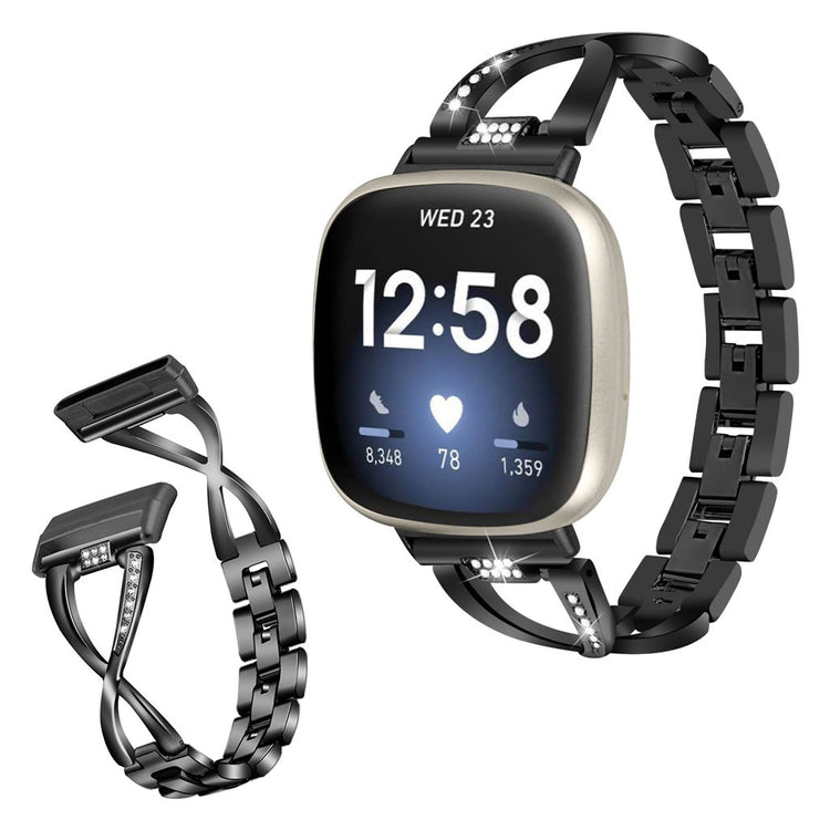 Fint Fitbit Versa 3 / Fitbit Sense Metal og Rhinsten Rem - Sort#serie_1