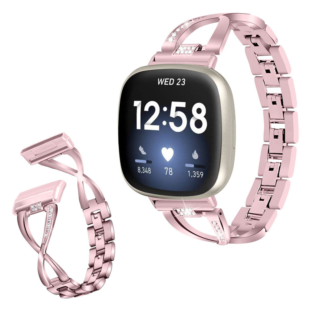 Fint Fitbit Versa 3 / Fitbit Sense Metal og Rhinsten Rem - Pink#serie_4