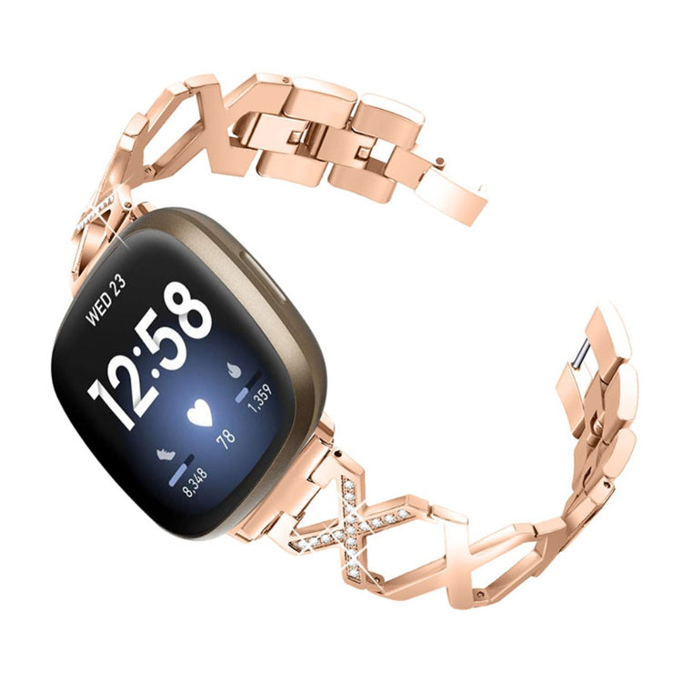 Mega nydelig Fitbit Versa 3 Metal og Rhinsten Rem - Pink#serie_1