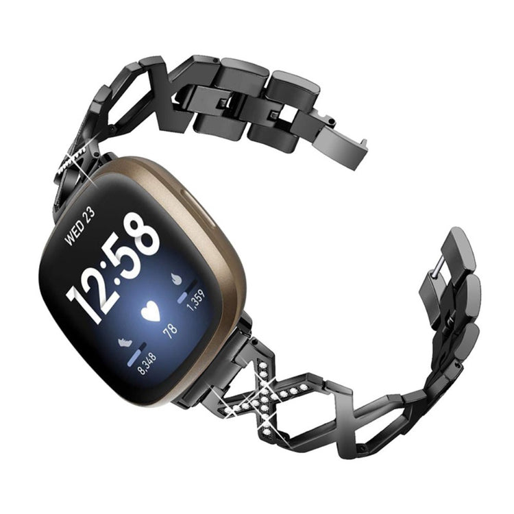 Mega nydelig Fitbit Versa 3 Metal og Rhinsten Rem - Sort#serie_3