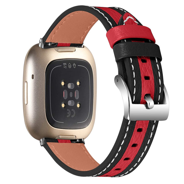 Smuk Fitbit Versa 3 Ægte læder Rem - Rød#serie_2