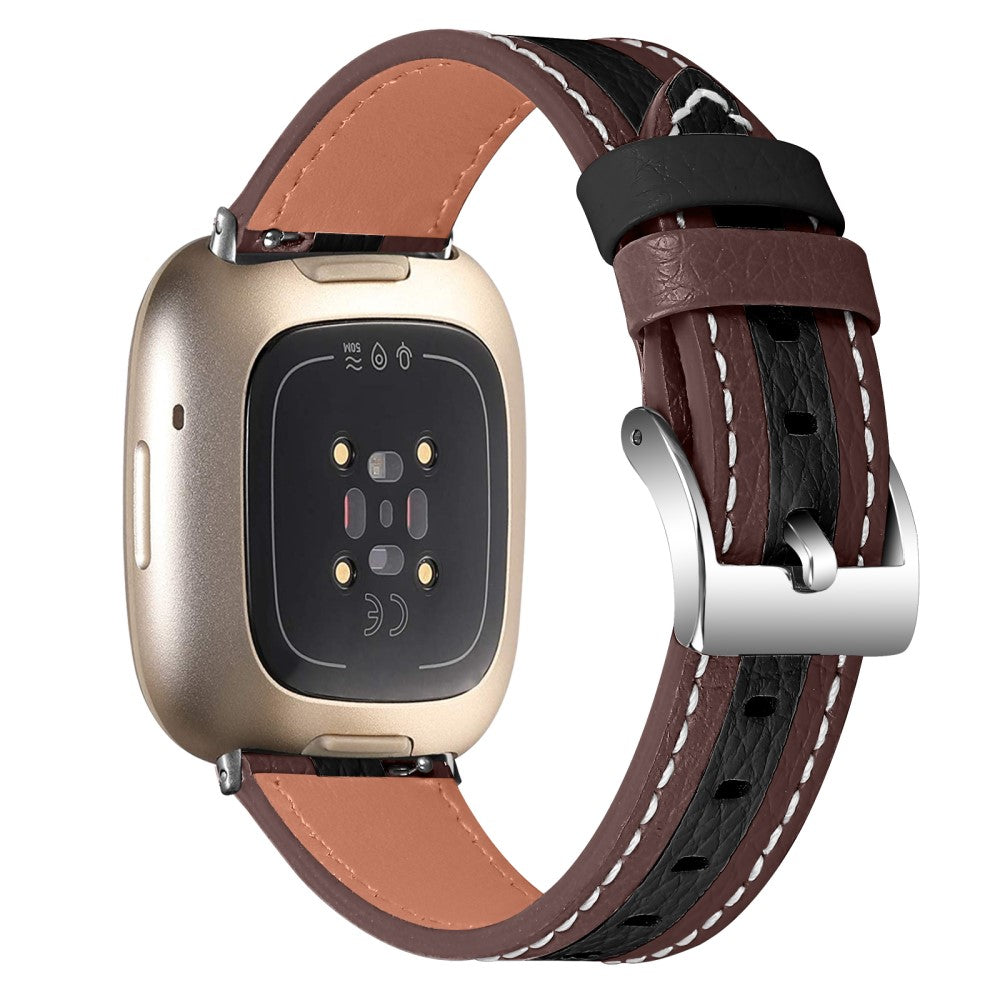 Smuk Fitbit Versa 3 Ægte læder Rem - Brun#serie_3