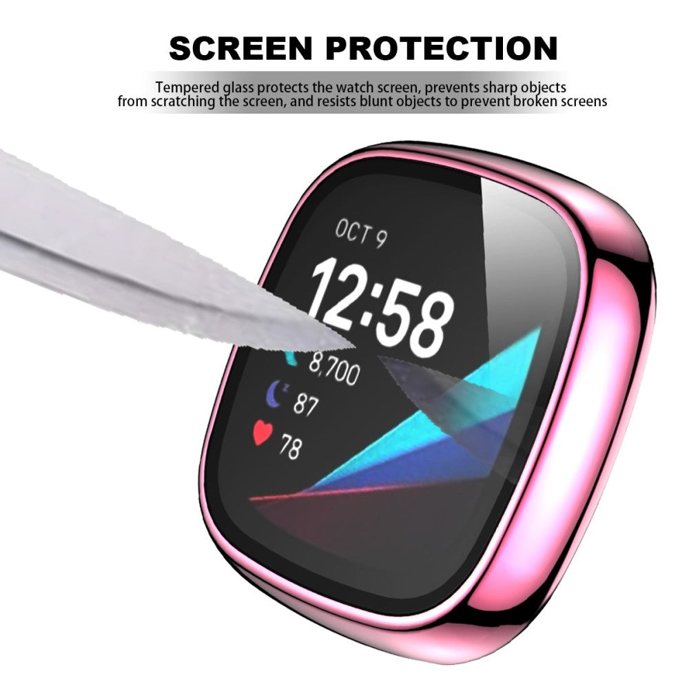 Vildt Godt Fitbit Versa 3 Cover med Skærmbeskytter i Plastik og Hærdet Glas - Pink#serie_1