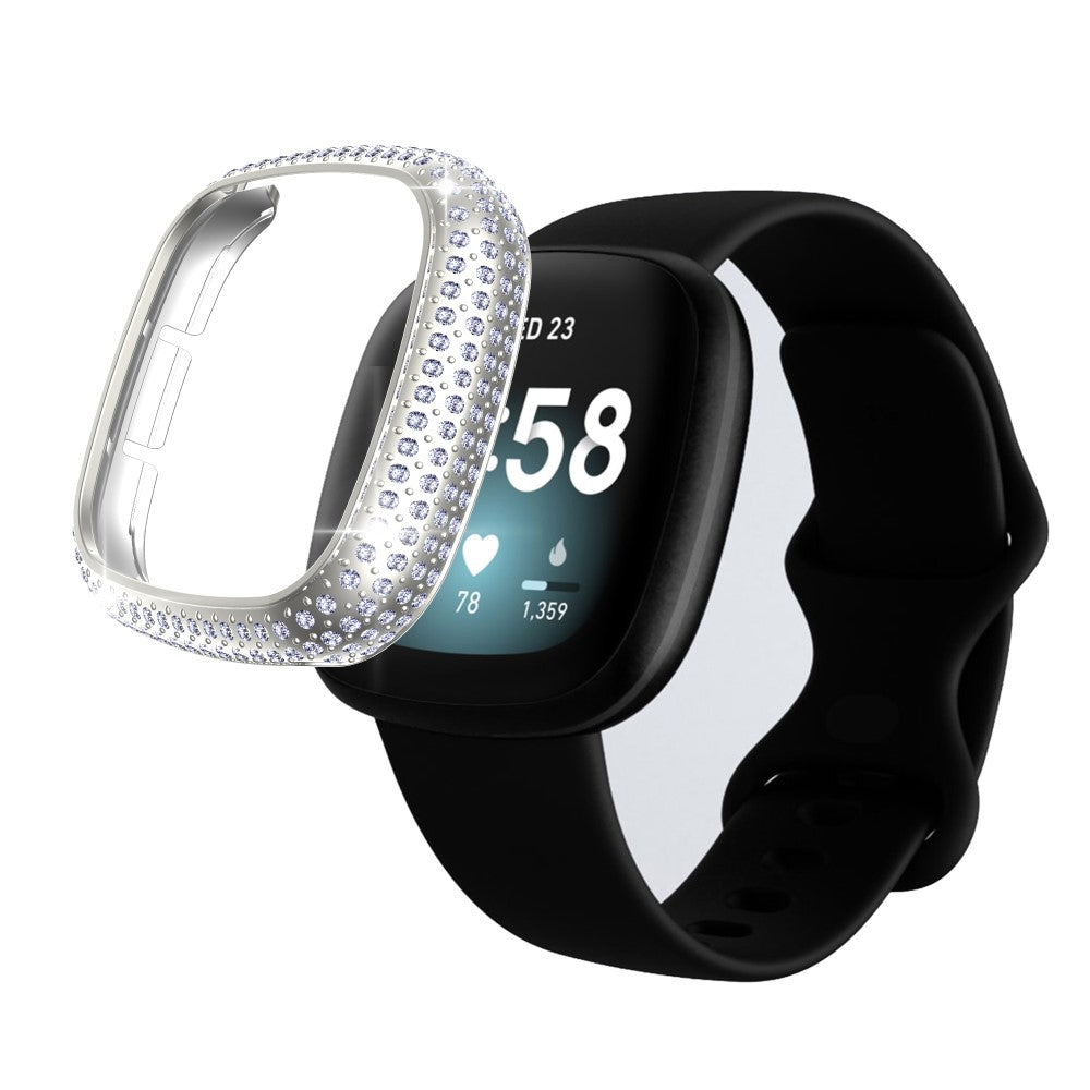 Fitbit Versa 3  Plastik og Rhinsten Bumper  - Sølv#serie_8