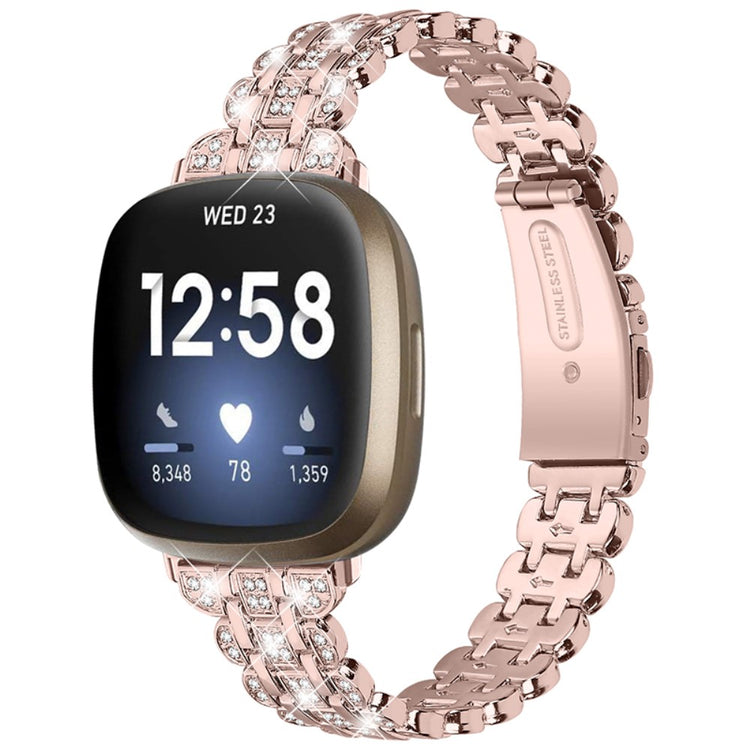 Vildt elegant Fitbit Versa 3 Metal og Rhinsten Rem - Pink#serie_1