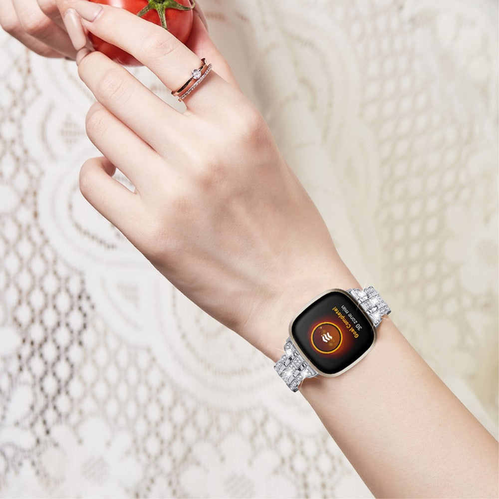 Mega fint Fitbit Versa 3 Metal og  Rhinsten Urrem - Sølv#serie_5