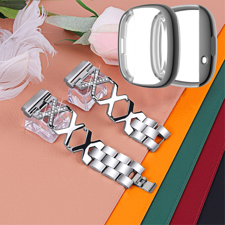 Fitbit Sense / Fitbit Versa 3 Metal Rem med Cover - Sølv#serie_5