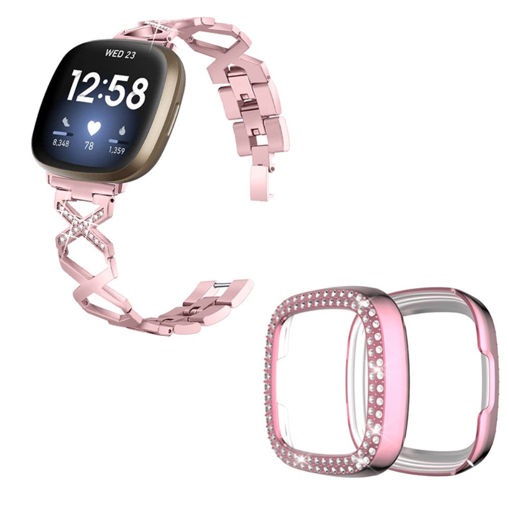 Fitbit Sense / Fitbit Versa 3 Metal Rem med Cover - Pink#serie_3