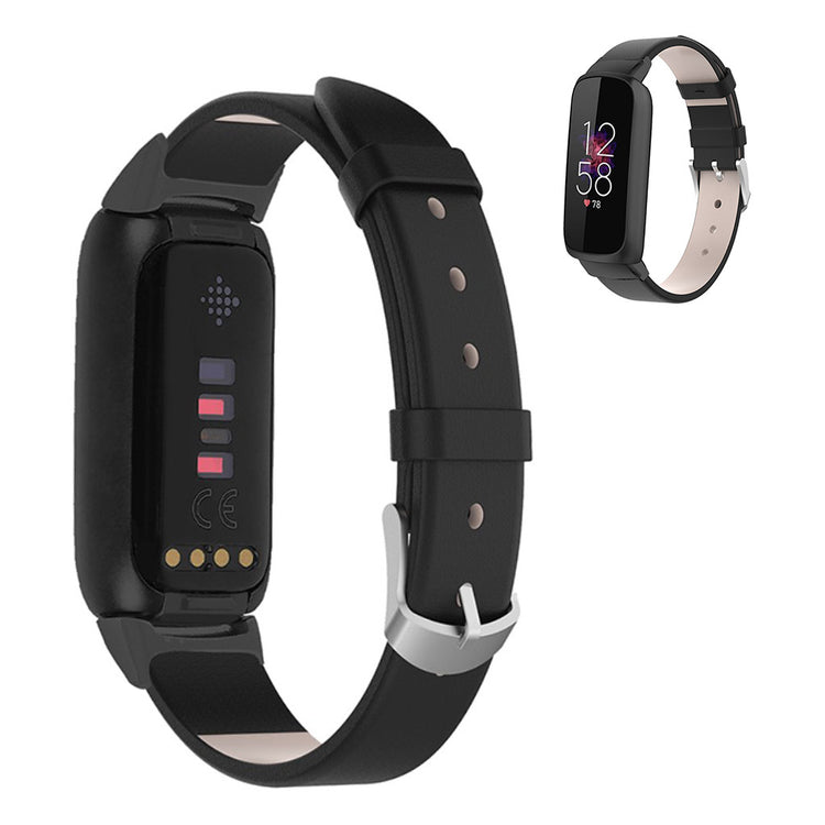 Super nydelig Fitbit Luxe Ægte læder Rem - Sort#serie_2