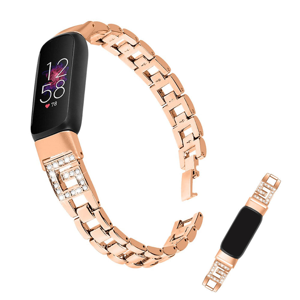 Vildt cool Fitbit Luxe Metal og Rhinsten Rem - Pink#serie_2