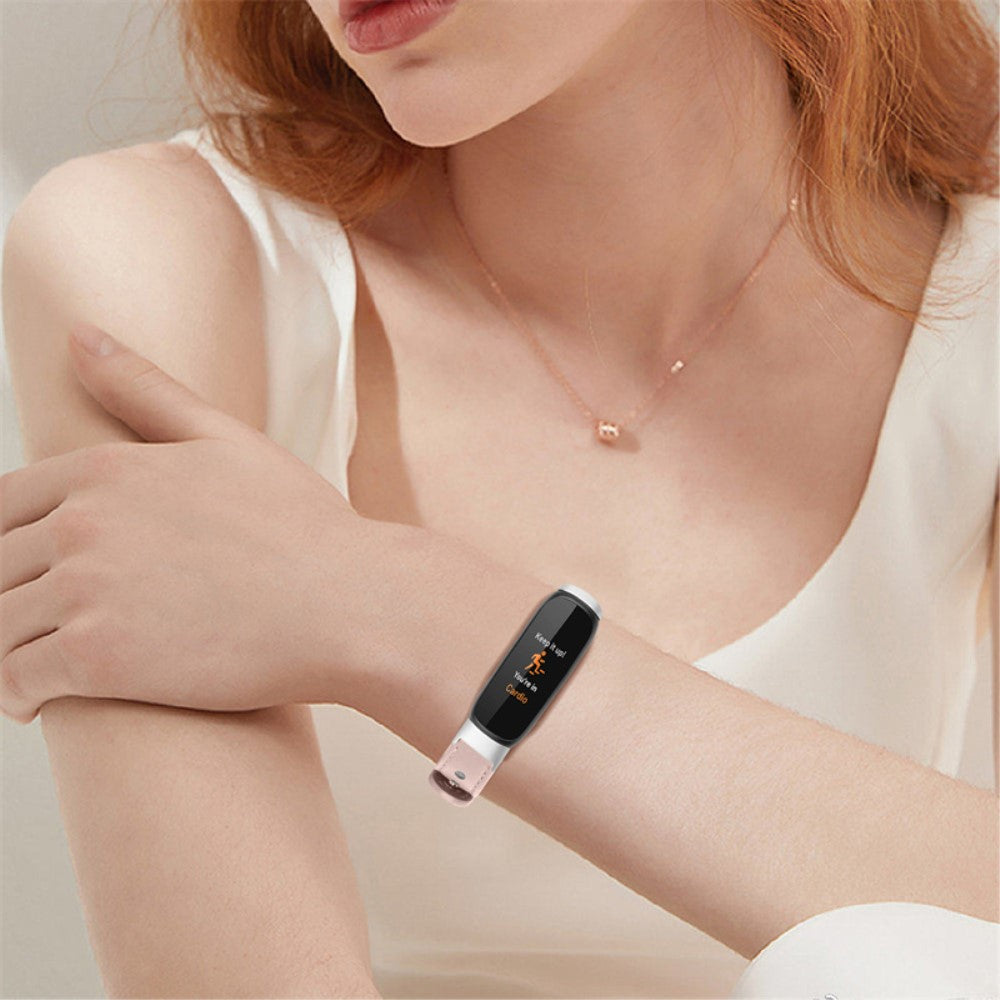 Meget nydelig Fitbit Luxe Ægte læder Urrem - Pink#serie_4