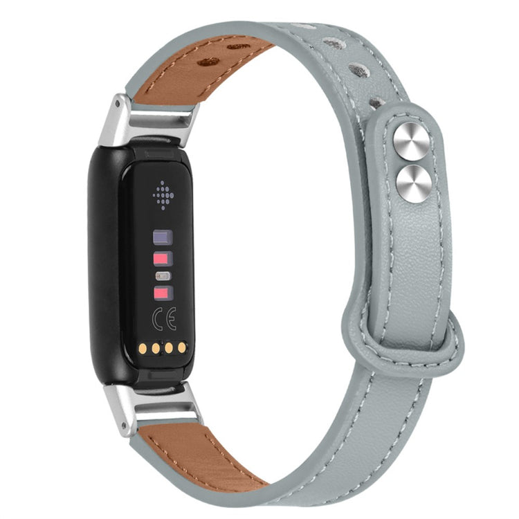 Stilfuld Fitbit Luxe Ægte læder Rem - Sølv#serie_8