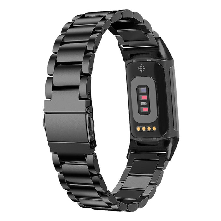 Sejt Fitbit Charge 5 Metal og Rhinsten Rem - Sort#serie_067