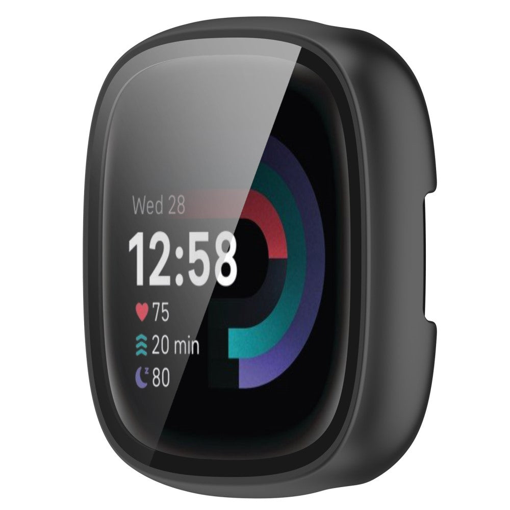 Alle Tiders Fitbit Sense 2 / Fitbit Versa 4 Cover med Skærmbeskytter i Plastik og Hærdet Glas - Sort#serie_1