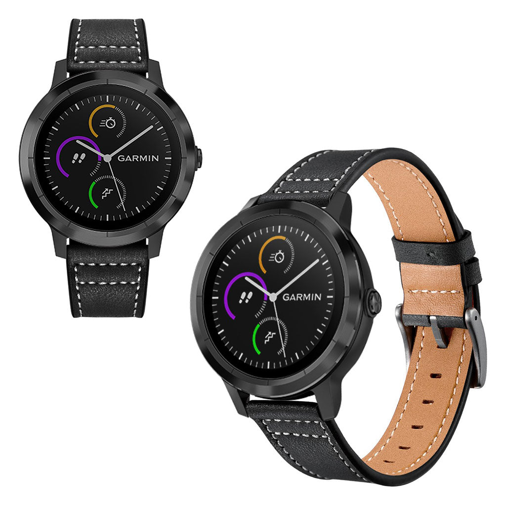 Fed Garmin Vivoactive 3 / Garmin Vivomove HR Ægte læder Rem - Sort#serie_1