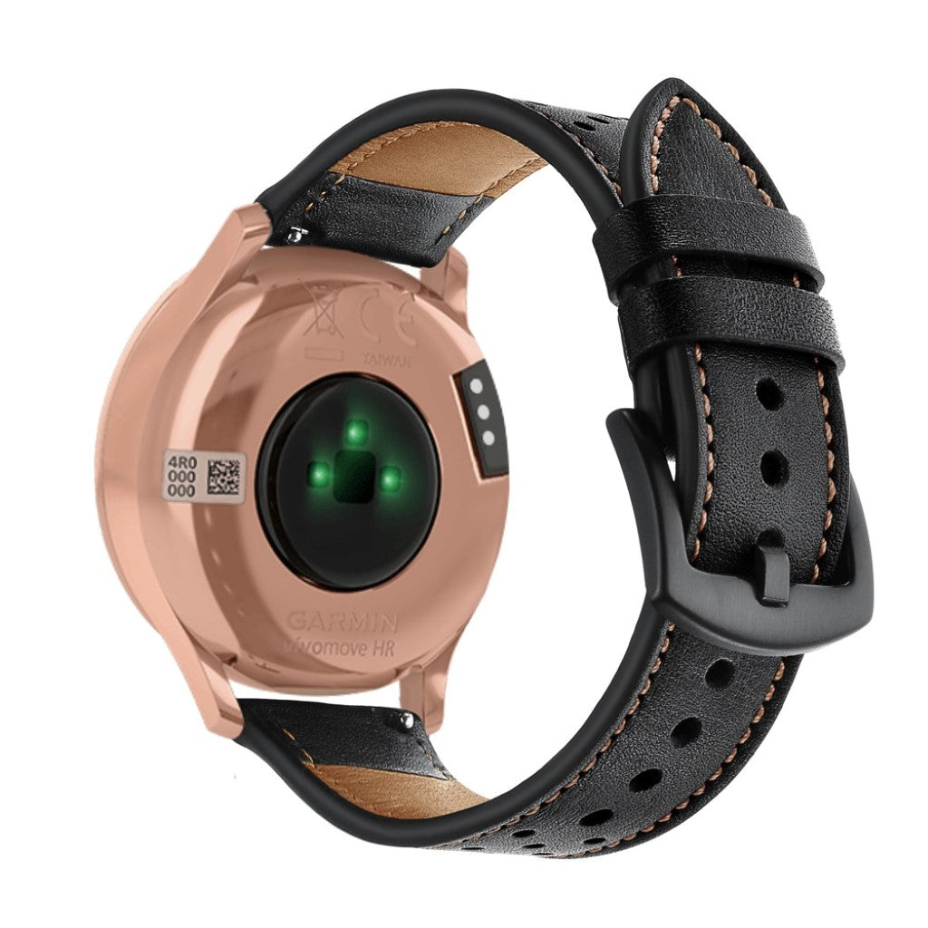 Fed Garmin Vivoactive 3 / Garmin Vivomove HR Ægte læder Rem - Sort#serie_1