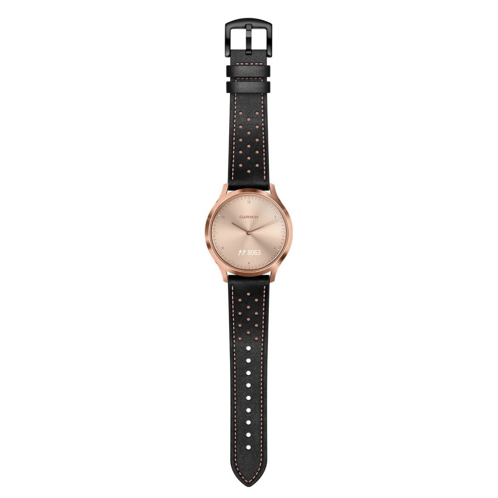 Fed Garmin Vivoactive 3 / Garmin Vivomove HR Ægte læder Rem - Sort#serie_1