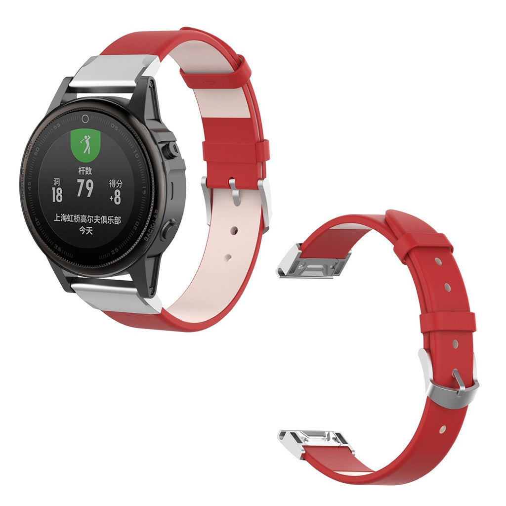 Tidsløst Garmin Fenix 6S / Garmin Fenix 5S Ægte læder Rem - Rød#serie_3