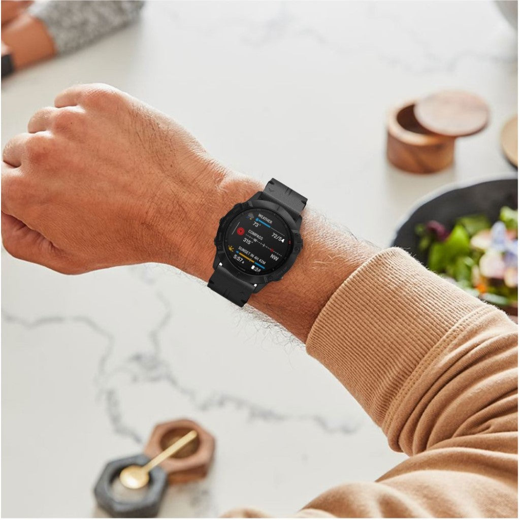 Helt vildt komfortabel Garmin Fenix 6X Ægte læder Rem - Sort#serie_1