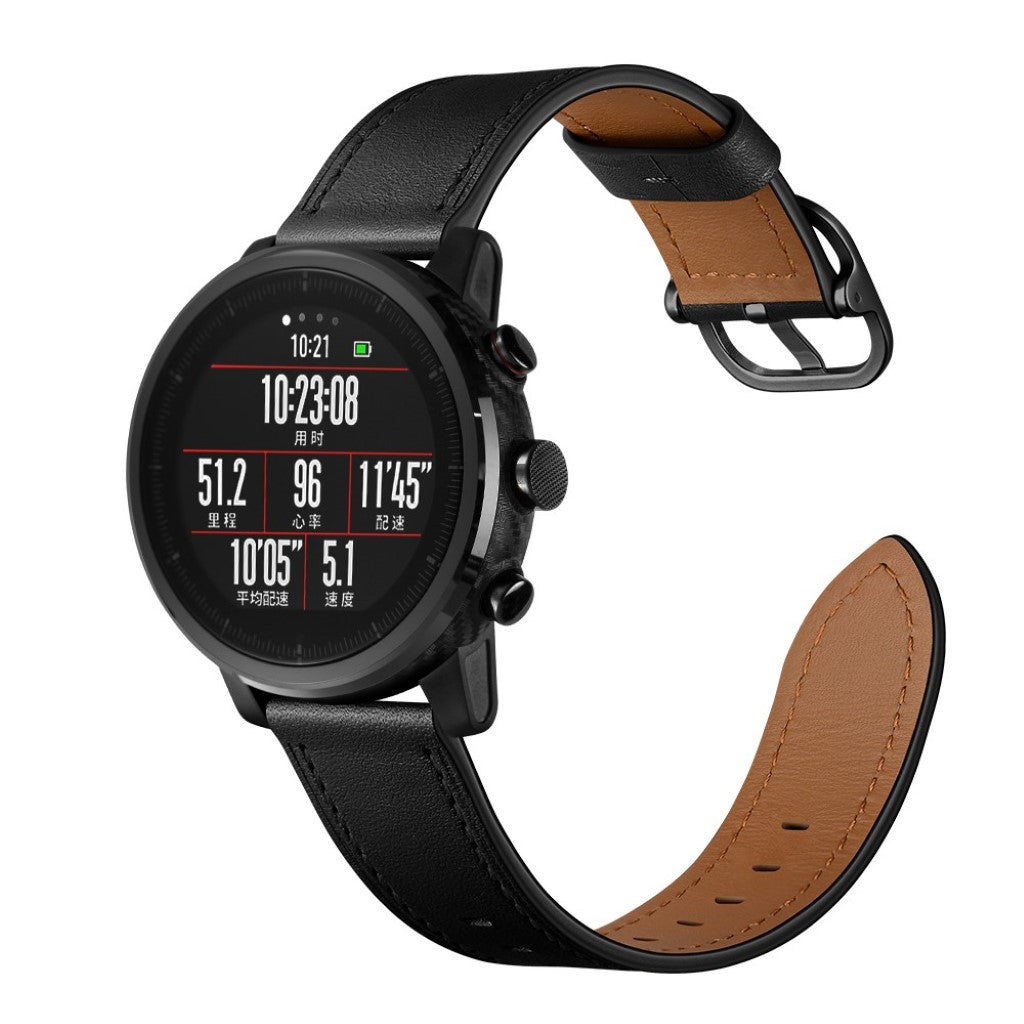 Nydelig Amazfit Stratos 2 \ 2s / Amazfit 1 Ægte læder Rem - Sort#serie_1