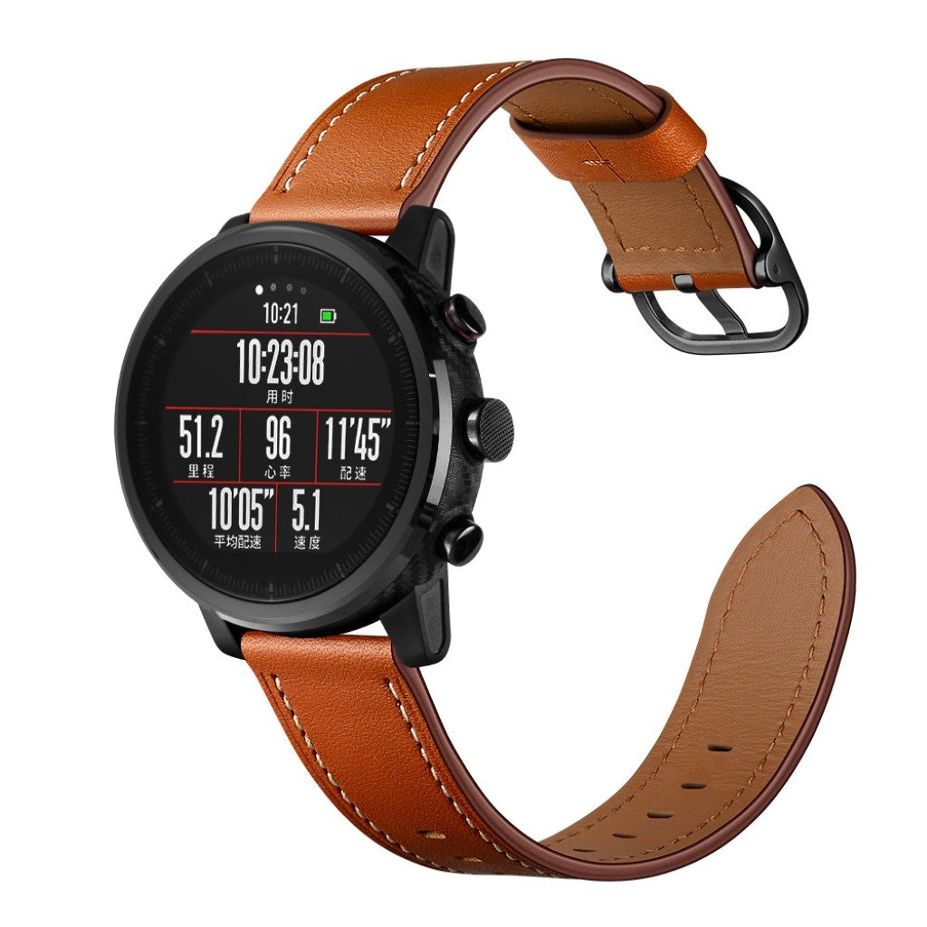 Nydelig Amazfit Stratos 2 \ 2s / Amazfit 1 Ægte læder Rem - Brun#serie_3