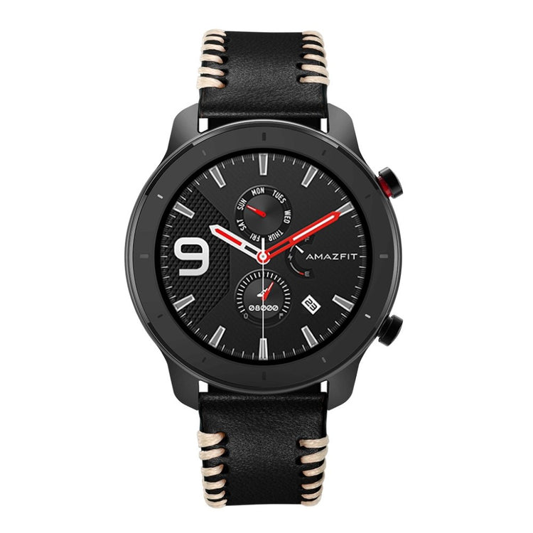 Meget godt Amazfit GTR 42mm Ægte læder Rem - Sort#serie_1