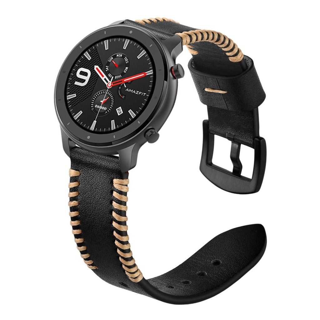 Meget godt Amazfit GTR 42mm Ægte læder Rem - Sort#serie_1