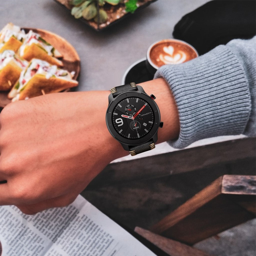 Meget godt Amazfit GTR 42mm Ægte læder Rem - Sort#serie_1