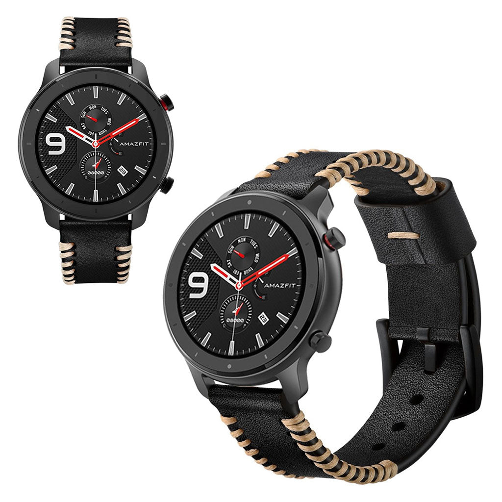 Meget godt Amazfit GTR 42mm Ægte læder Rem - Sort#serie_1