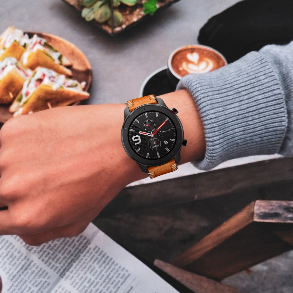 Meget godt Amazfit GTR 42mm Ægte læder Rem - Brun#serie_2